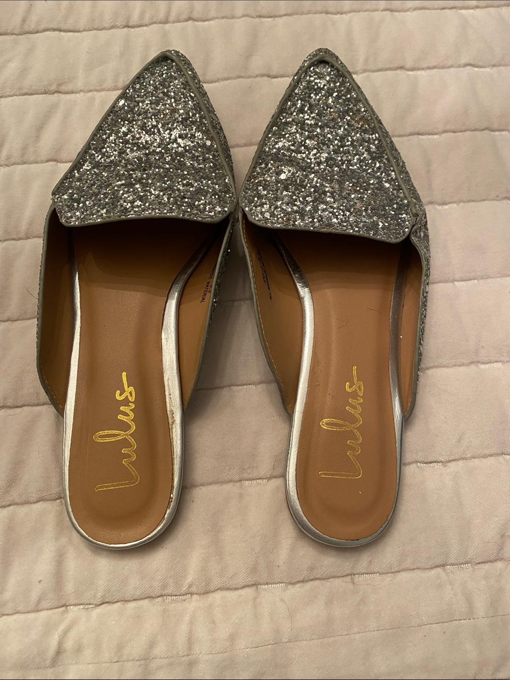 Lulu's Silver Glitter Pointed Mules